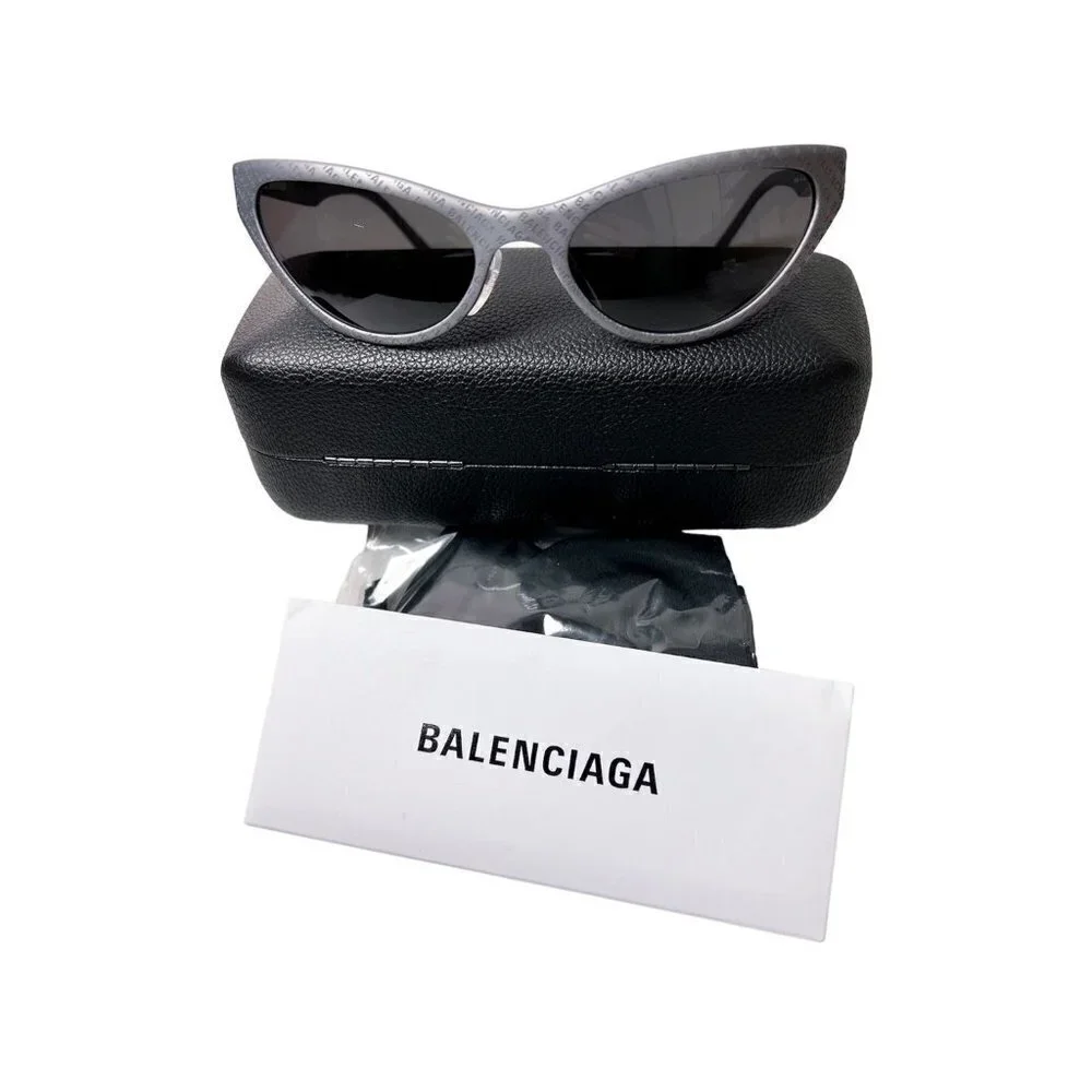 Balenciaga Logo Womens Grey Aluminum Metal Frame UV Sunglasses with Case New
